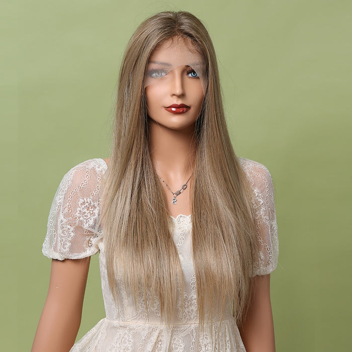 Silky Straight Golden Synthetic Lace Front Wig for Women  Wigs HD Lace Hair Wig