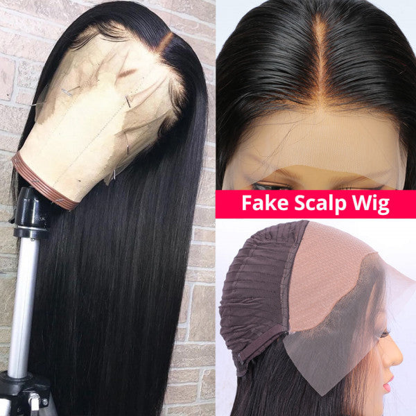 Premade Fake Scalp Wigs Realistic Straight Lace Front Wigs Real Human Hair Wigs