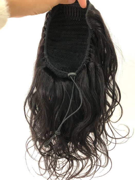 Ponytail Human Hair Extension Drawstring Clip In For Black Women Pony tail Natural Black