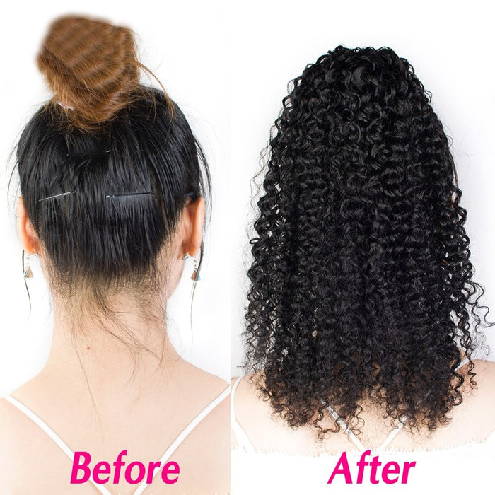 Ponytail Human Hair Afro Clip In Extensions for women Pony Tail Natural Black