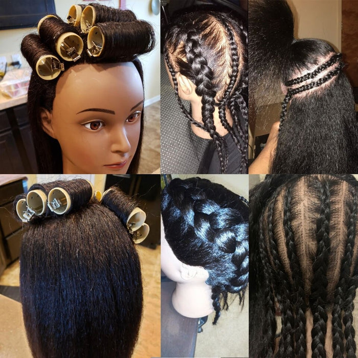 African American Mannequin Head With Real Hair For Braiding Hair Training Barber Hairdressing Styling