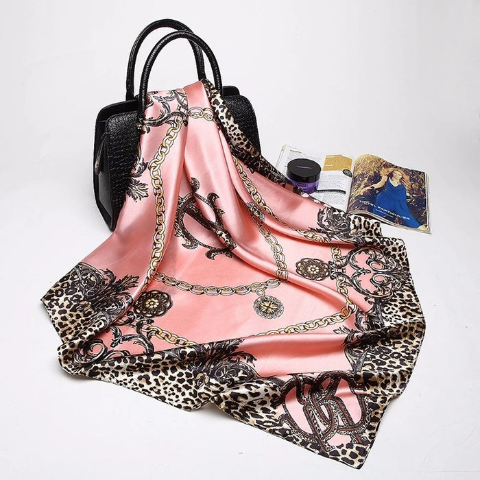 Fashion Shawl Female Luxury Square Head Accessories Printed Silk Satin Scarf