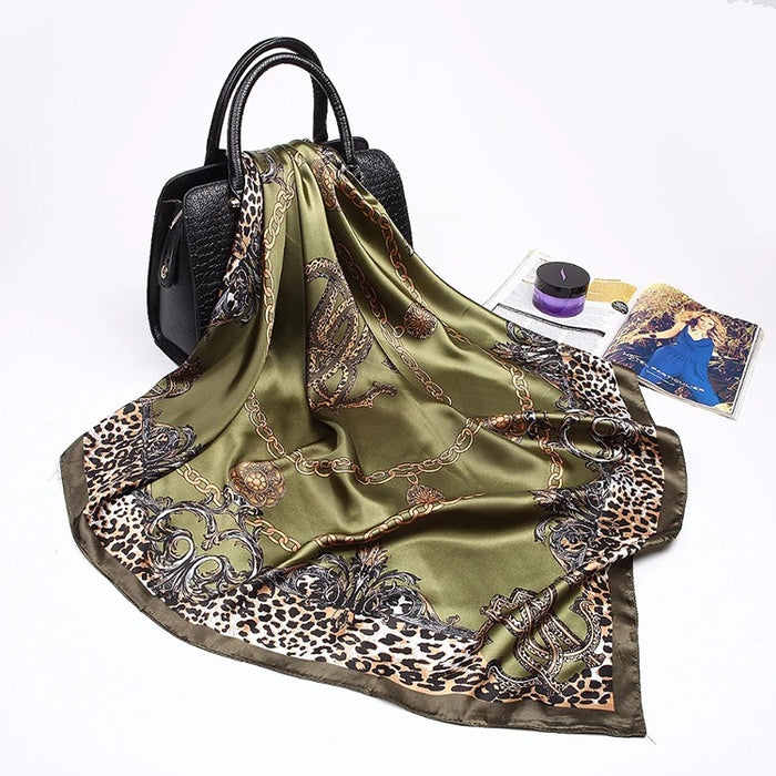 Fashion Shawl Female Luxury Square Head Accessories Printed Silk Satin Scarf