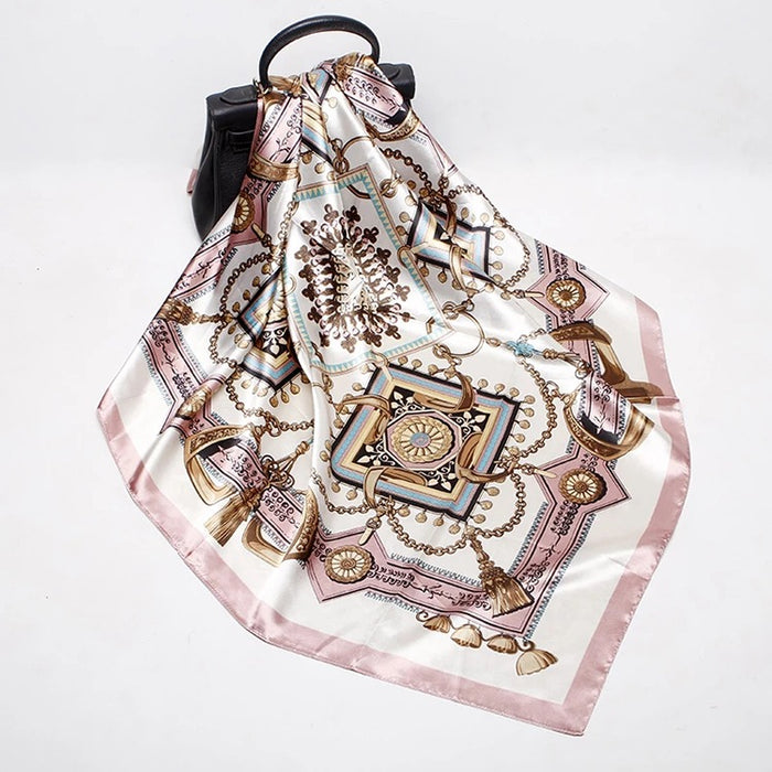 Fashion Shawl Female Luxury Square Head Accessories Printed Silk Satin Scarf