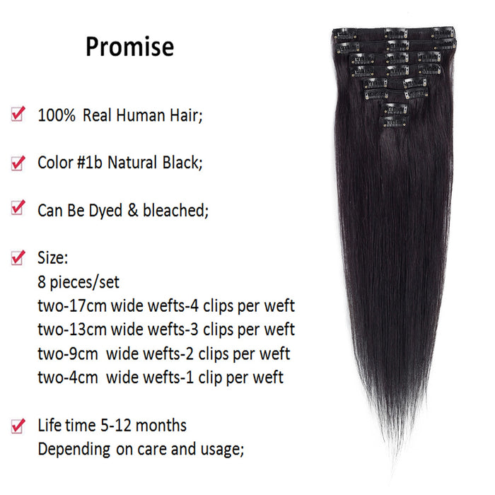 Wholesale human hair straight hair extensions with clip