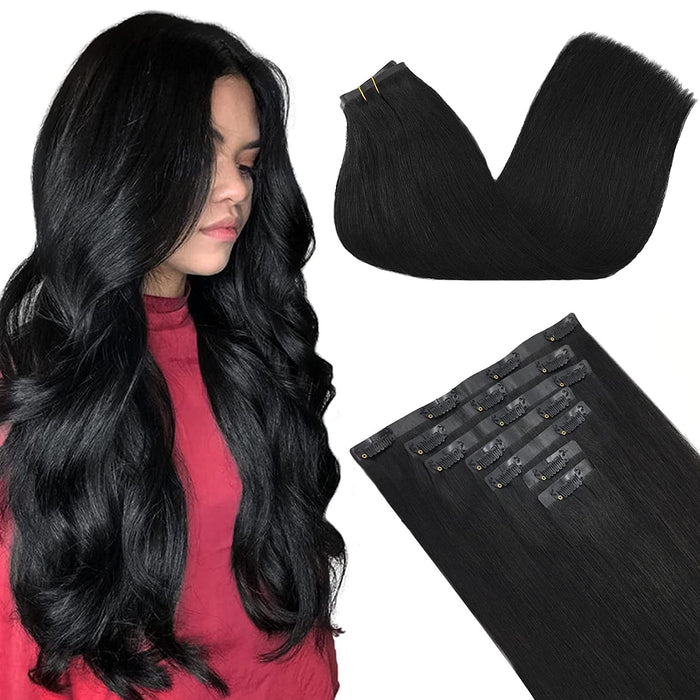 Double Drawn virgin hair color clip in human hair extension