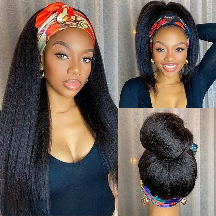 Human Hair Headband Wig Kinky Straight For Black Curly