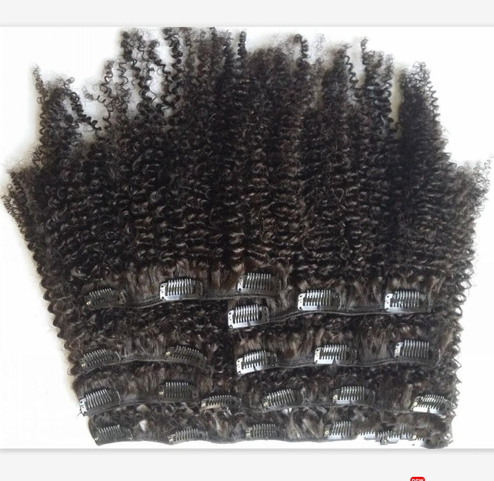 Wholesale stock human hair kinky curly clip in hair extension