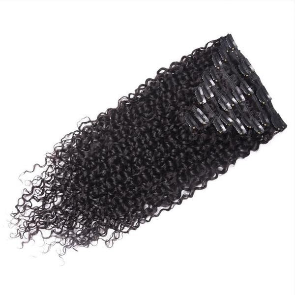 Wholesale stock human hair kinky curly clip in hair extension