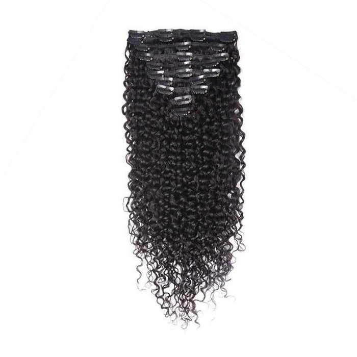 Wholesale stock human hair kinky curly clip in hair extension