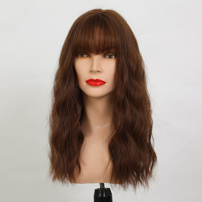 Wig Medium Long Afro Curly Brown Light Orange Synthetic Wigs with