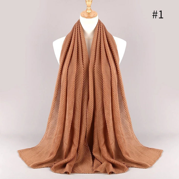 Women Wrap Solid Full Cover-up Shawls Foulard Crinkle Pleated Plain Color Cotton Muslim Hijab